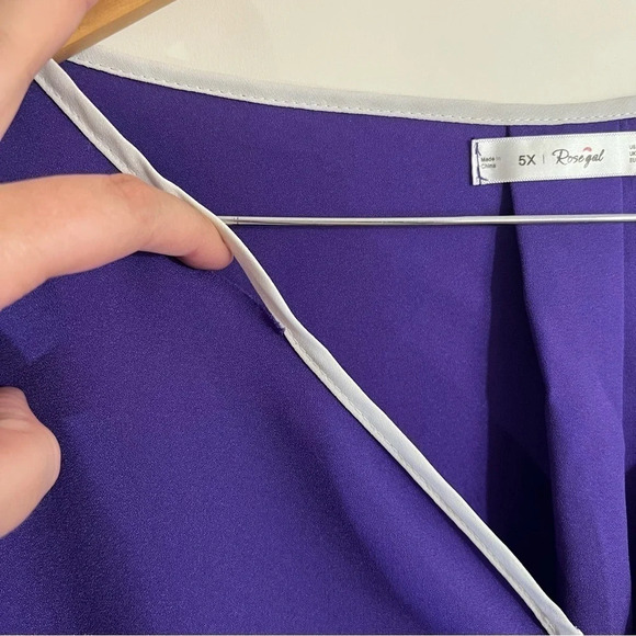 Rosegal Blouse 5X Purple White Trim Half Zip Draped Hem Roll Tab Long Sleeve Top - Picture 5 of 7